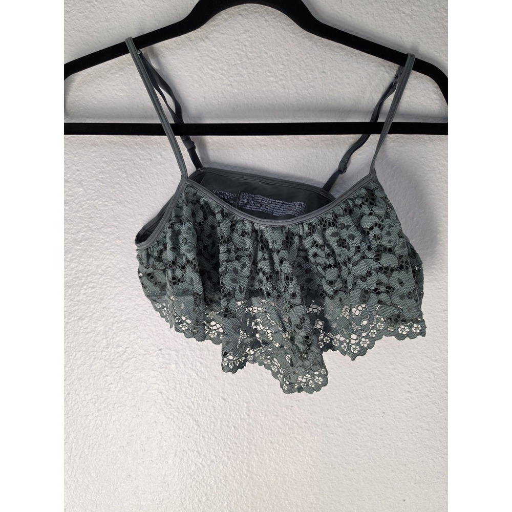 Victoria's Secret Bralette M Green Floral Lace Scoop Neck Wireless Lace